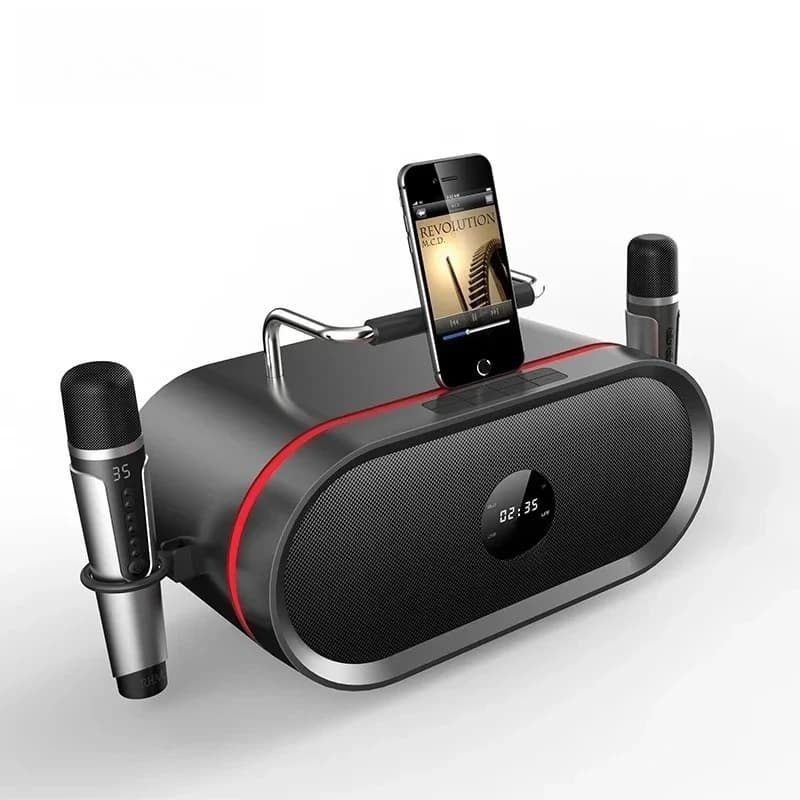 Altoparlante karaoke portatile in offerta speciale con 2 microfoni wireless, bassi potenti, Bluetooth e Hi-Fi per esterni.