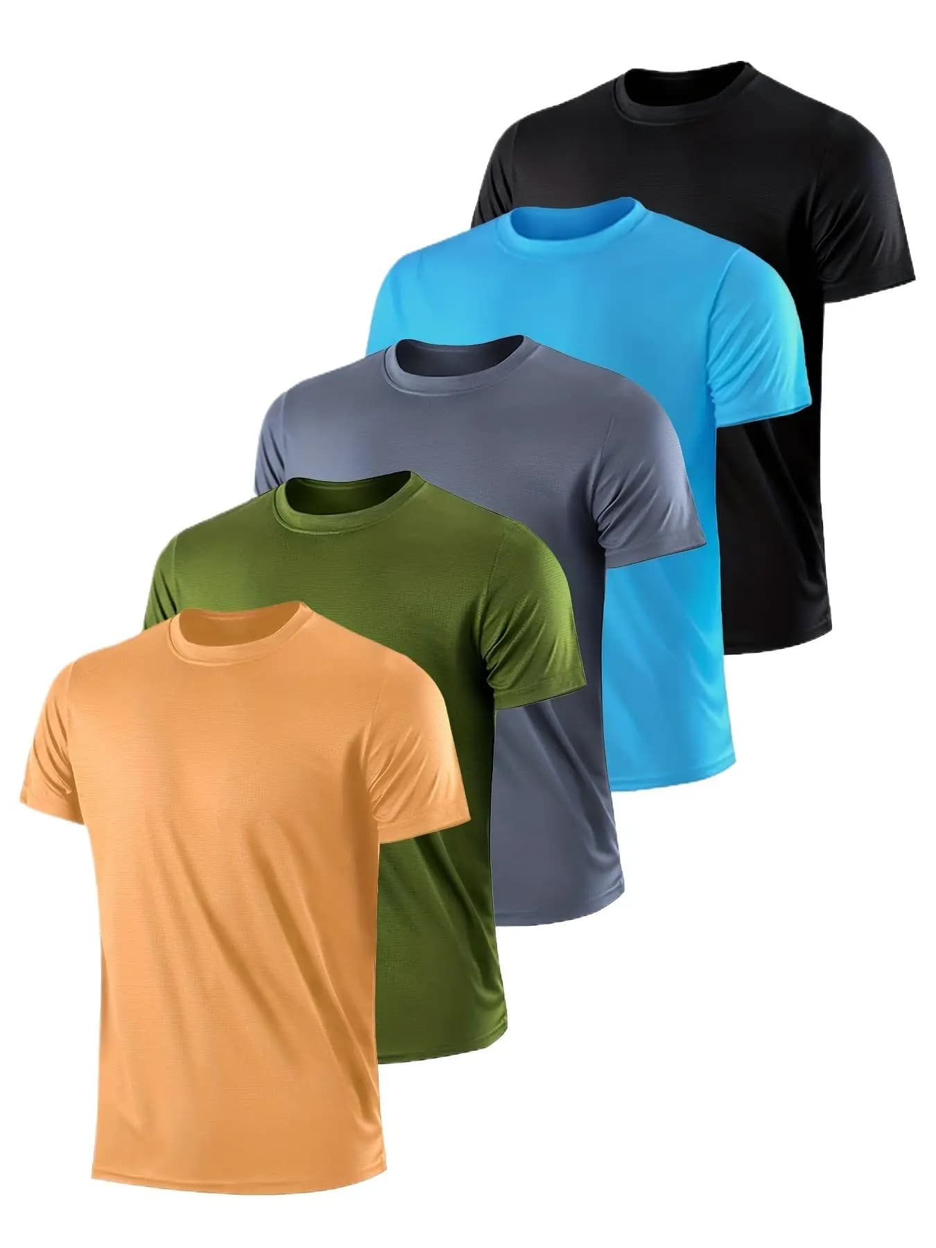 5-Pack Men's Sports T-Shirts, Moisture-Wicking Quick-Dry Short Sleeve Running Tees, Lightweight Breathable