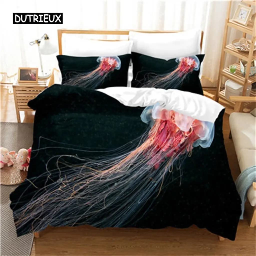 Set di biancheria da letto Marine Life Pink Jellyfish Fashion, set copripiumino, set da camera da letto, copripiumino confortevole per donne, ragazze, bambini, decorazione della camera da letto