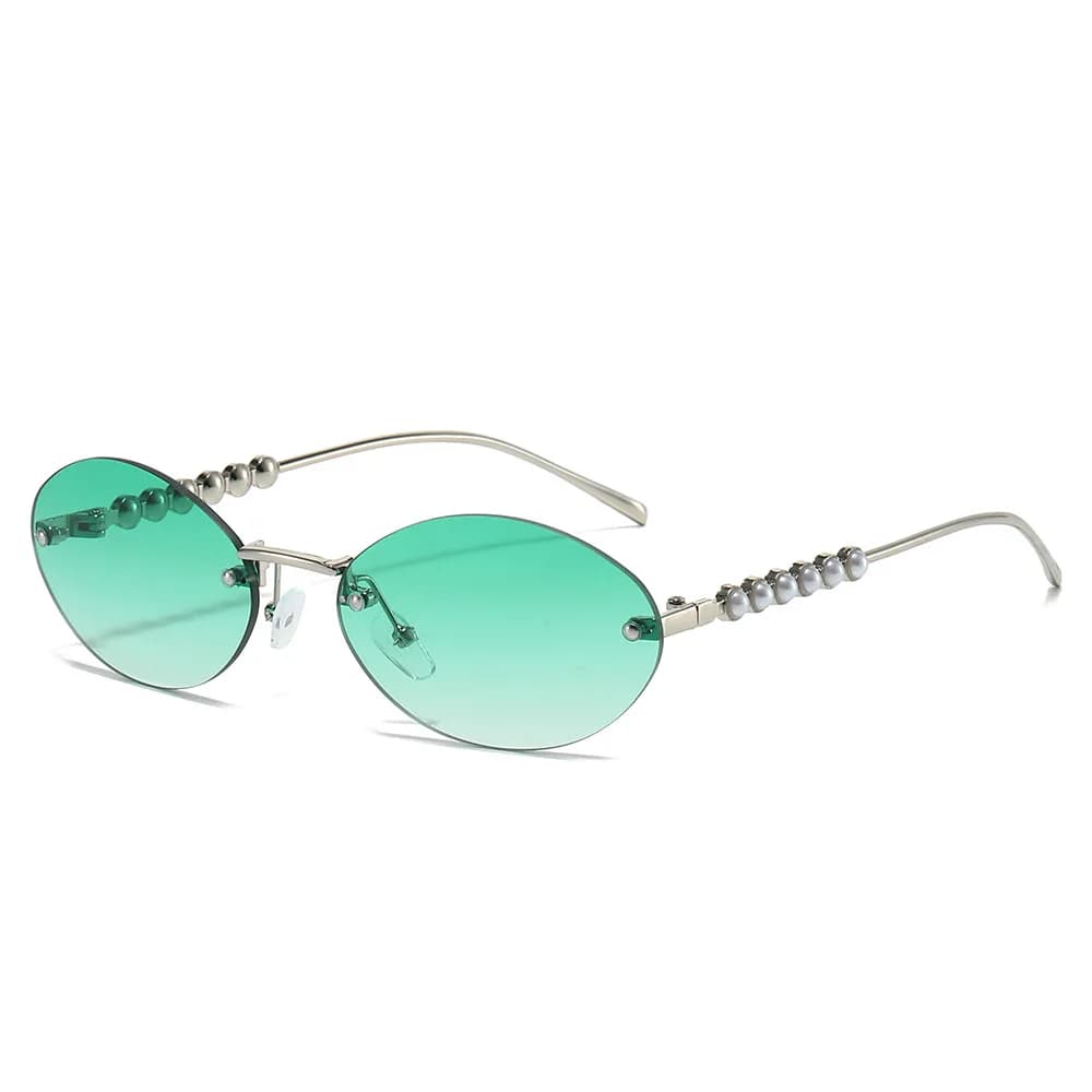 Nuovi occhiali da sole senza cornice 2025 da donna con decorazione di perle in plastica Flash Fashion occhiali da sole ovali da donna