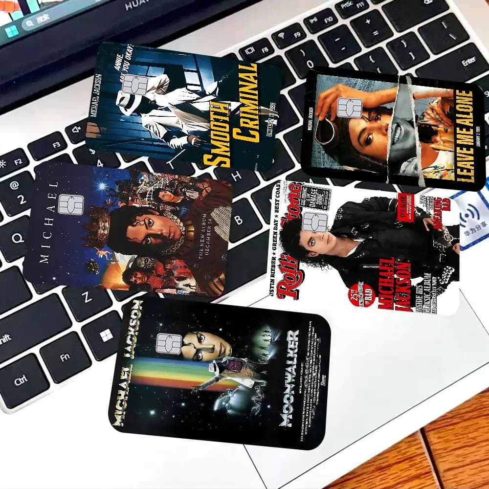 MJ King Of Pop M-Michael J-Jackson Gioco Anime Pellicola adesiva Custodia in pelle per piccola grande senza chip Carta di credito di debito Lato anteriore