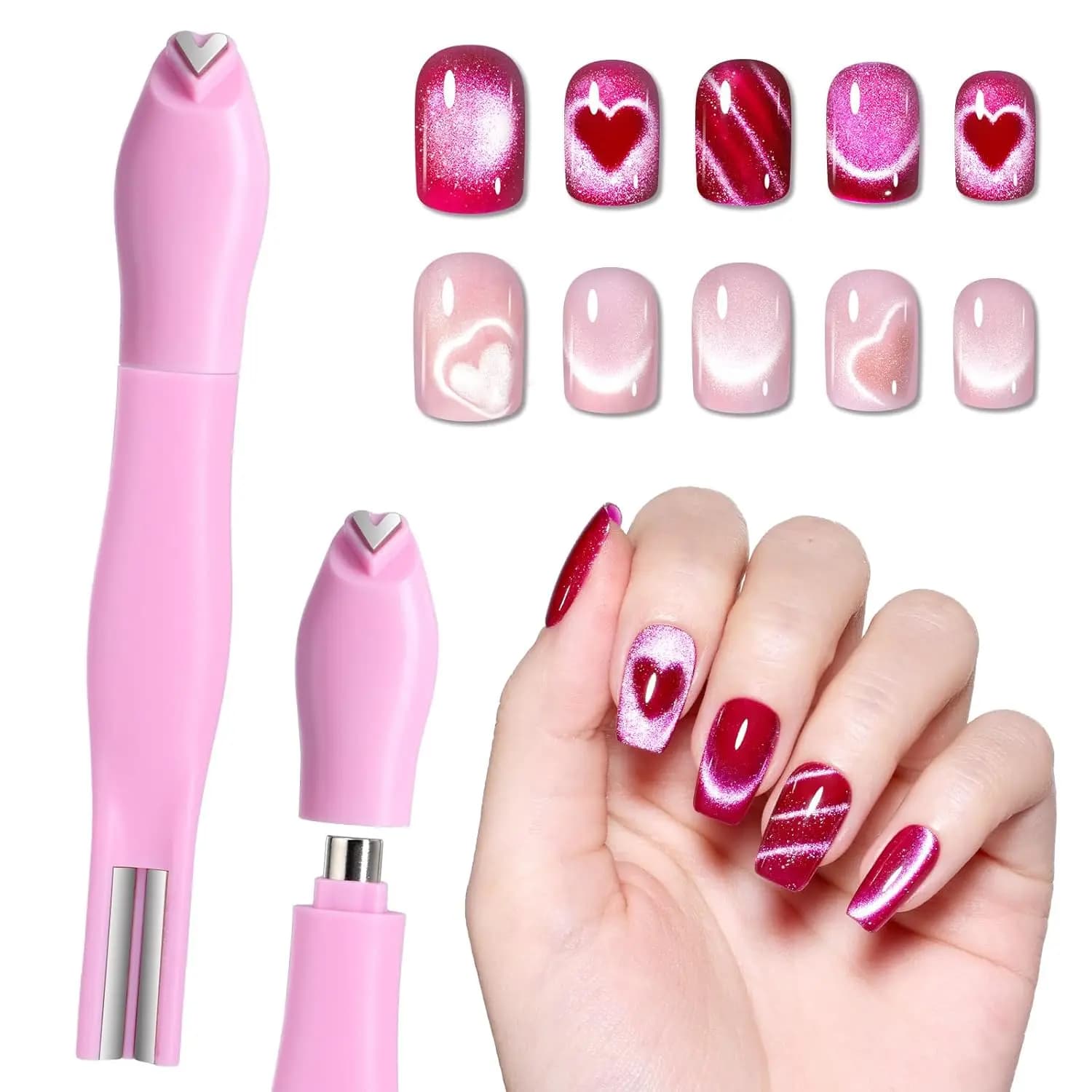 NEW 3-In-1 Magnet Heart Shape Cat Eye Nail Art Magnet Double Line Moon Snake French Pen for Magnetic Gel Polish Manicure Tools