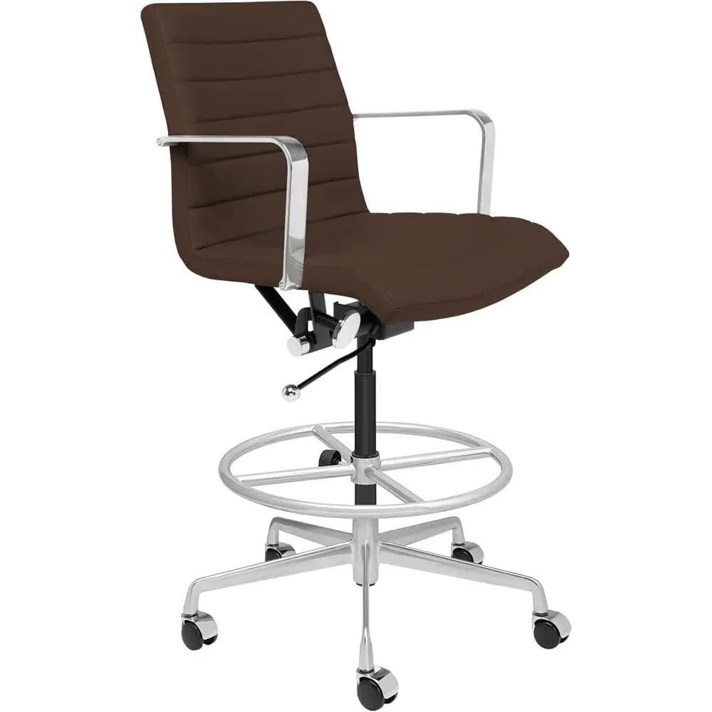 Sedia ergonomica a schienale reclinabile o sedia da scrivania regolabile in altezza - Ergonomica, altezza regolabile, braccioli e cuscino, pelle premium, marrone