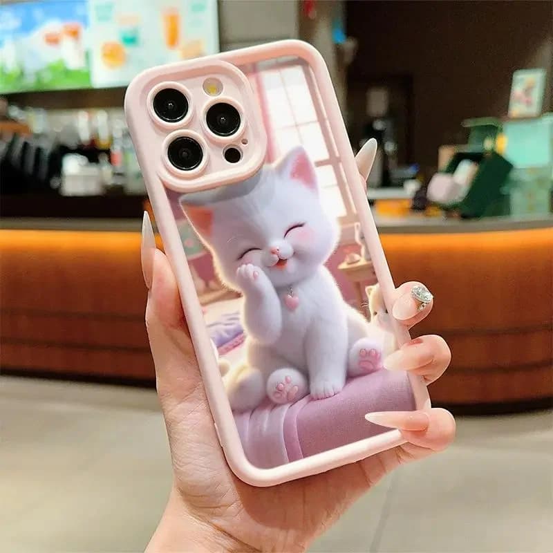 Cute pink cat pattern phone case suitable for iPhone 17 16 15 14 13 12 11 Pro/Max/Plus anti drop and shockproof back cover