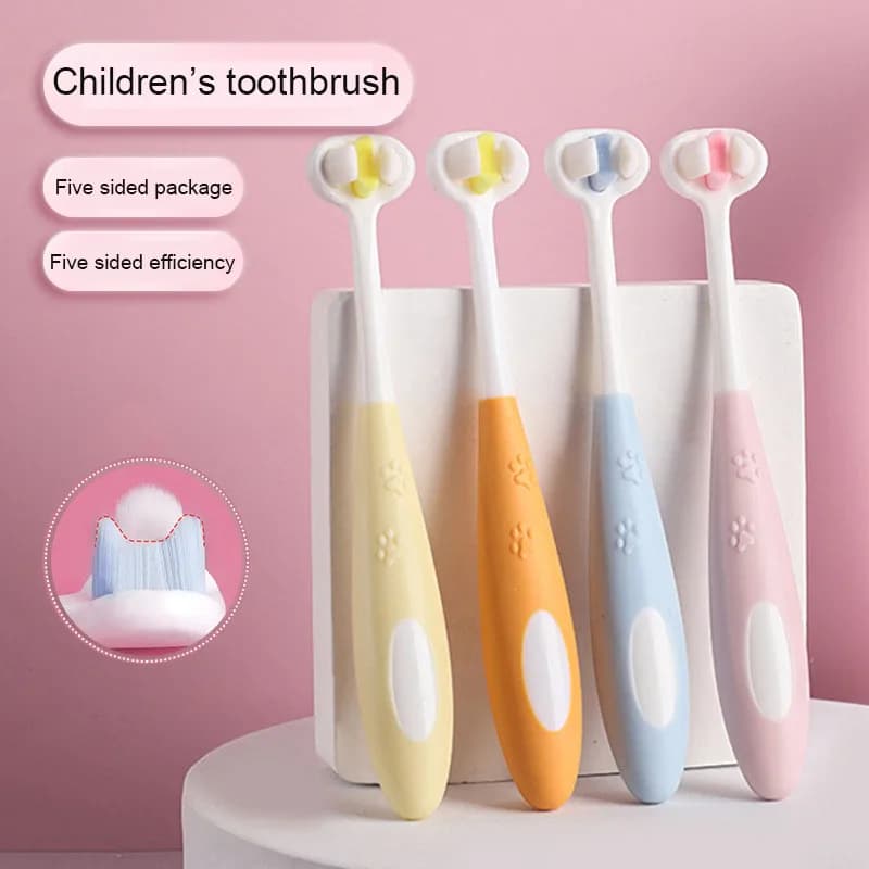 Nuovo spazzolino da denti per bambini avanzato a tre lati con Design a zampa di gatto carino pennello morbido imballaggio individuale 3-12 anni bambini