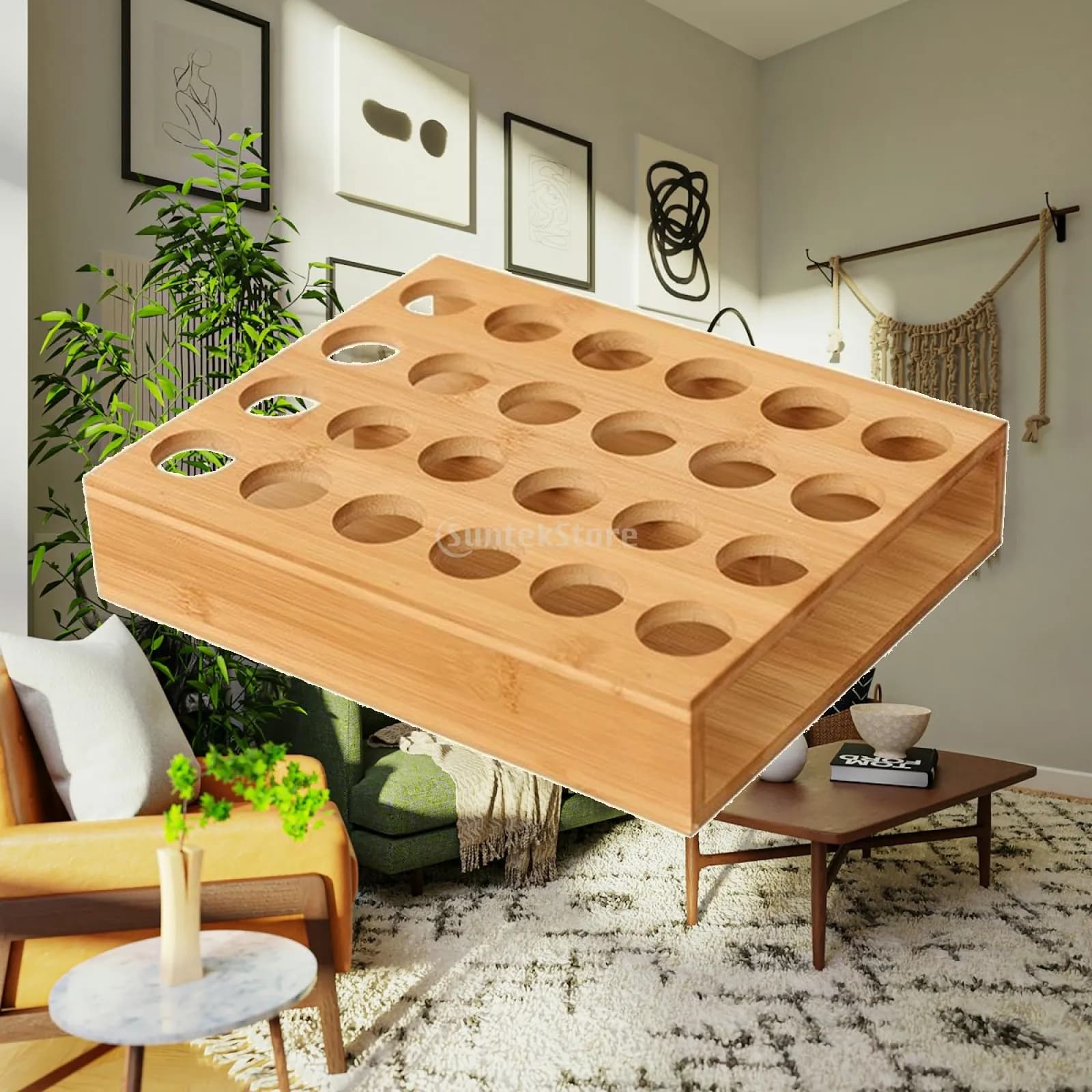 Bamboo Wood Oil Display Rack for Small Bottles Desk Pen Organizer Storage Holder Vanity Tidy
