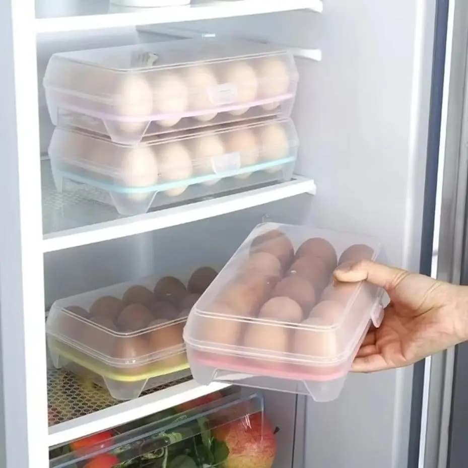 6/15 Griglia Frigorifero Scatola per le uova Scatola per la conservazione della freschezza Vassoio di protezione delle uova in plastica impilabile Materiale PP Vassoio per la conservazione delle uova tenuto in mano