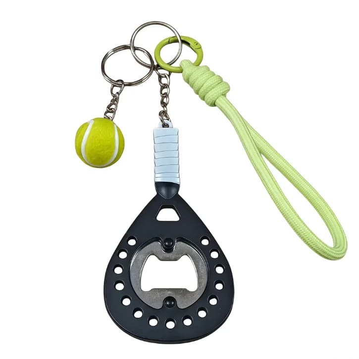 NOVA Padel Racket Shape Bottle Opener Keychain with Mini Flocked Tennis Ball Braided Lanyard Portable Beer Opener PadelAccessory
