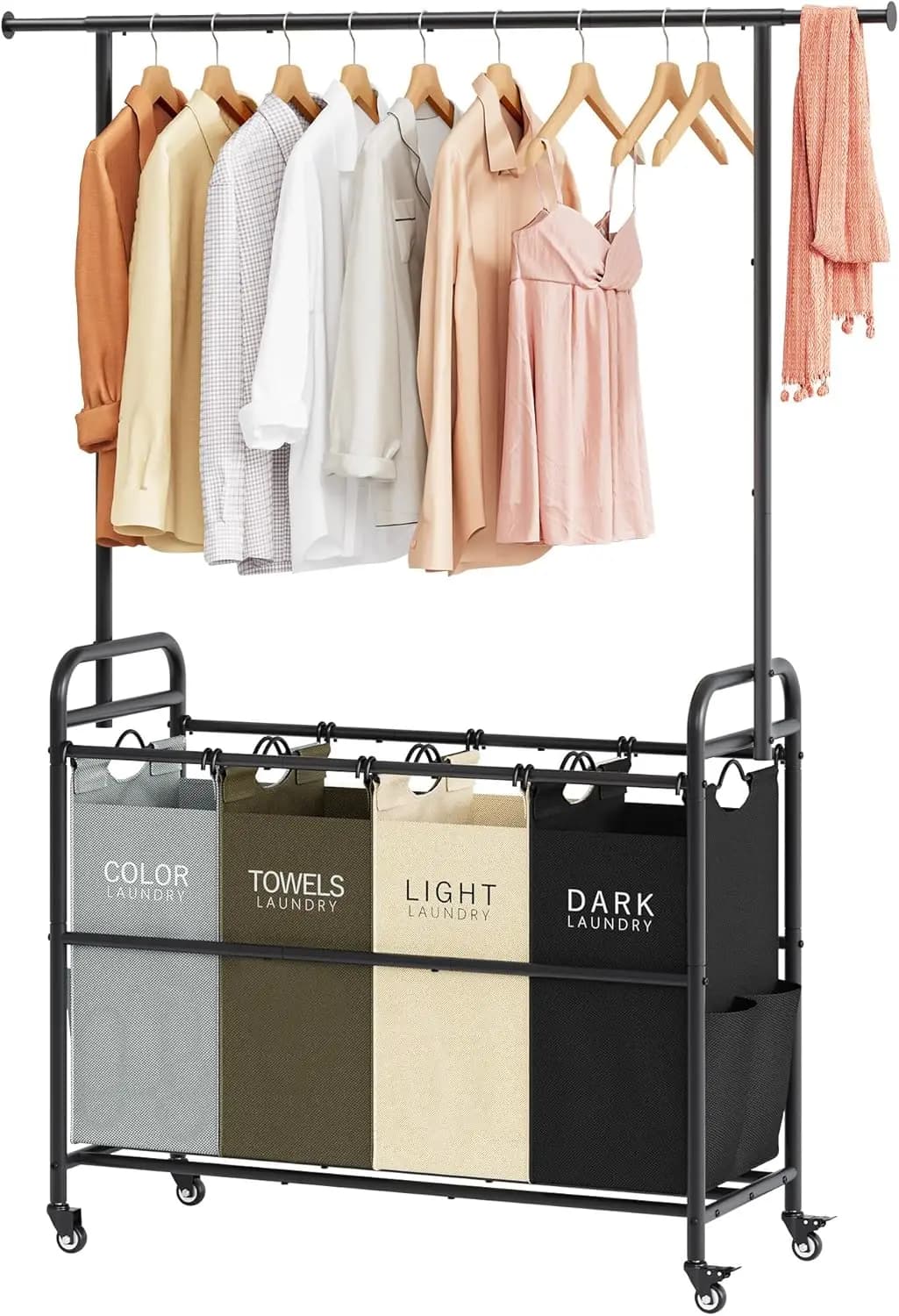 4 Color Bucato trolley with Clothes rack, Removable and Wheels Lockable for Easy Organization
