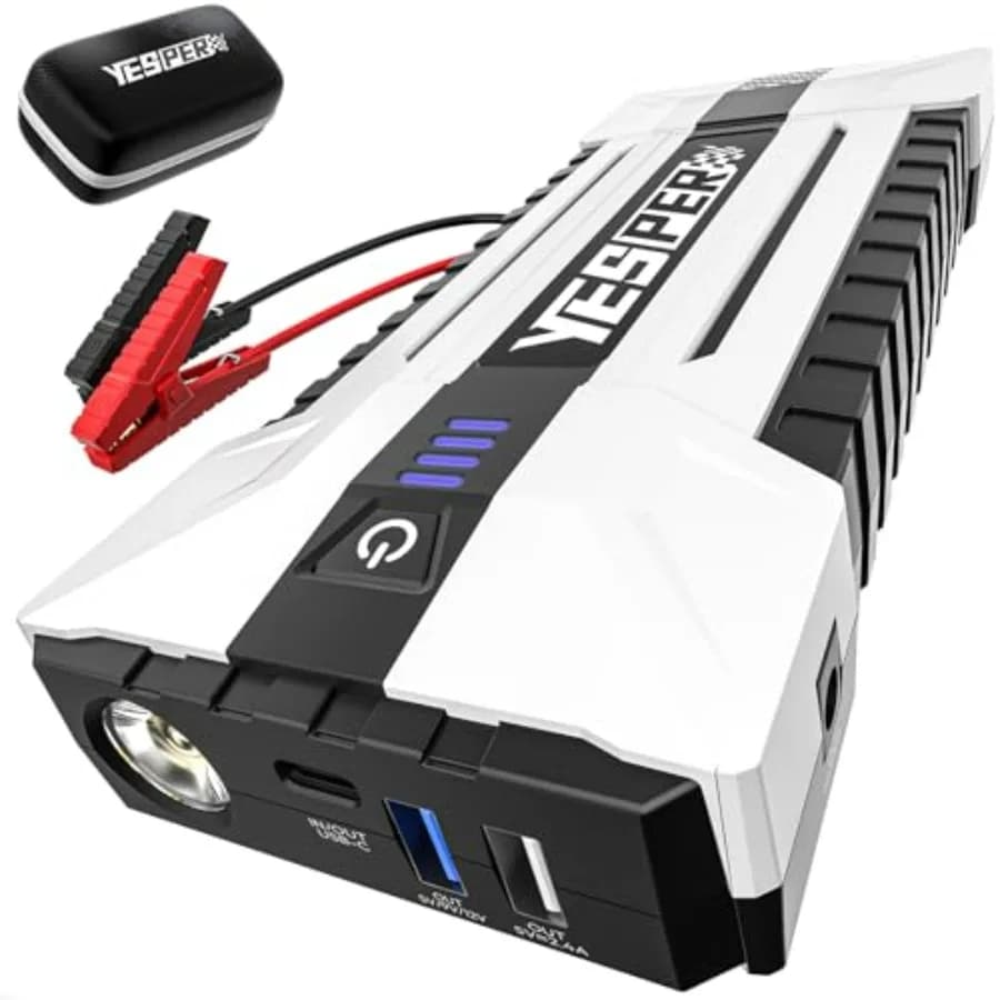 Avviatore di Emergenza Portatile 3000A per Auto 12V con Avviamento Assistito 3000A, Supporto Motori Benzina 10L/Diesel 8L, Cavi Rossi di Avviamento DSLI Safe T