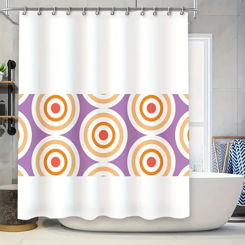 Set di tende da doccia con cerchi colorati, decorazione da bagno in tessuto resistente e impermeabile per il bagno di casa, arredamento moderno in viola, arancione W