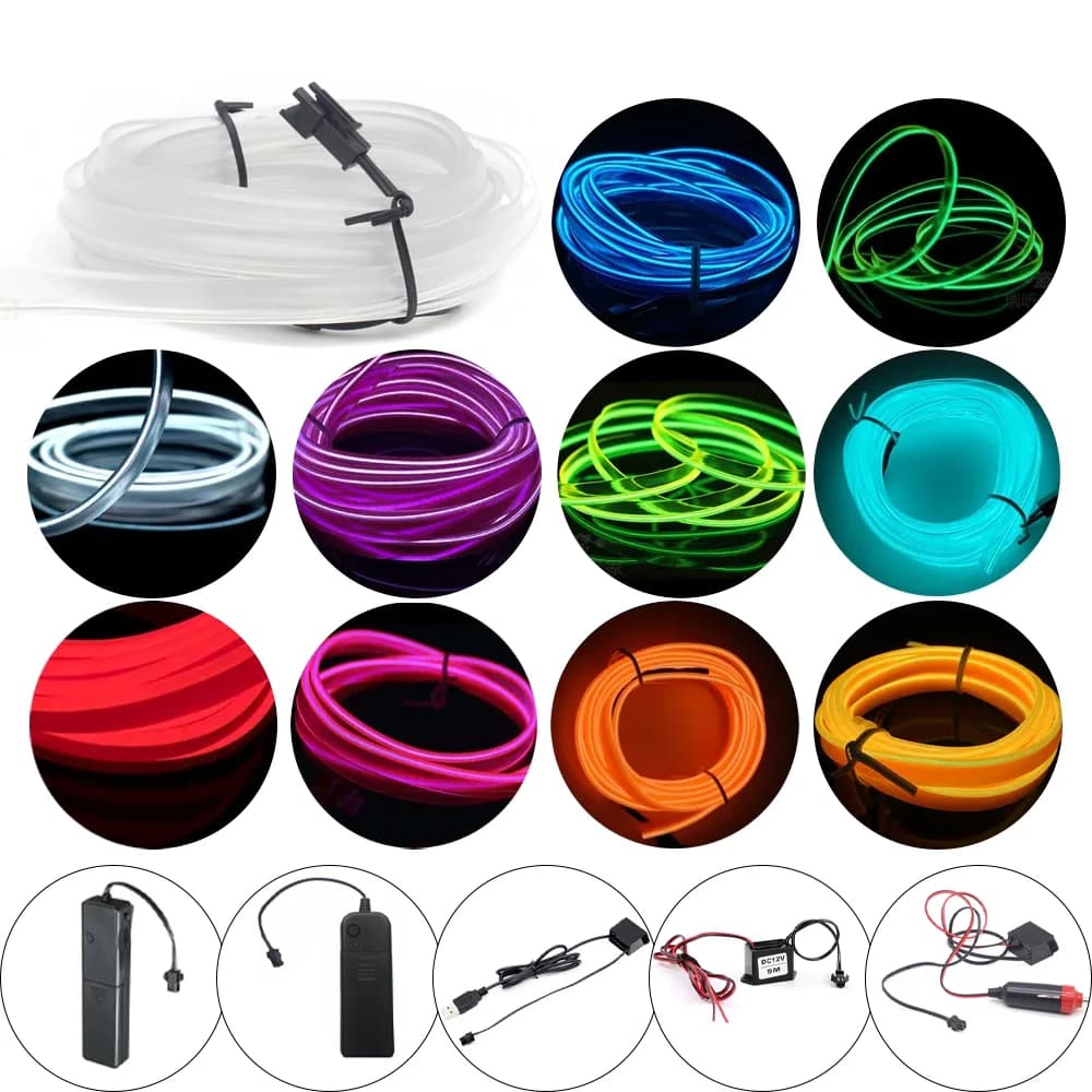 1M 2M 3M 5M EL Wire LED Neon Light 3V 5V 12V EL Corda Tubo LED Strip con inverter per auto Party Bike Decor Decorazione illuminazione