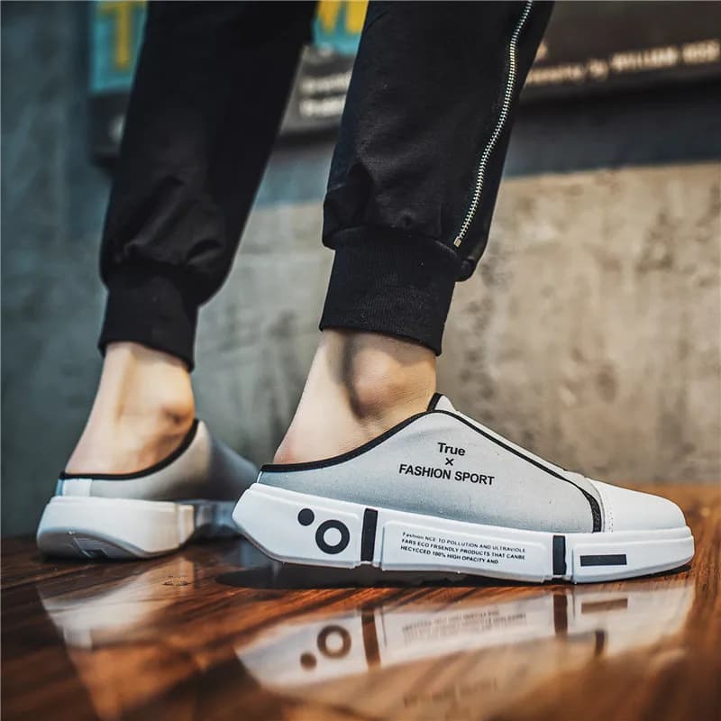 Canvas Half Slippers Men's Summer Without Heel White Shoes All-match Lazy Slippers