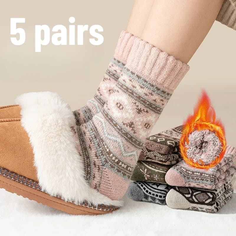 5 paia di calzini da donna in lana spessa per l'autunno e l'inverno, con anelli spessi, calzini a tubo lungo caldi e resistenti al freddo per donna