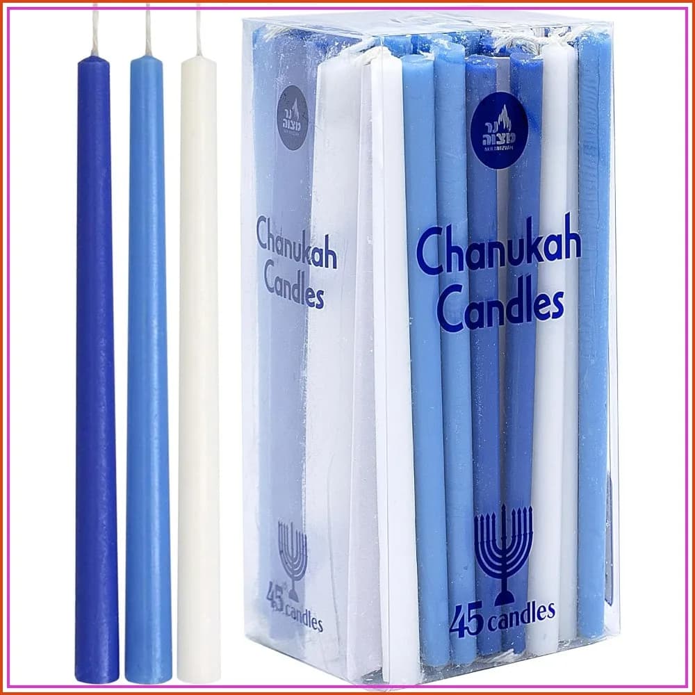 Long Chanukah Candles, Blue & White, 45 Count, Standard Size for Menorahs