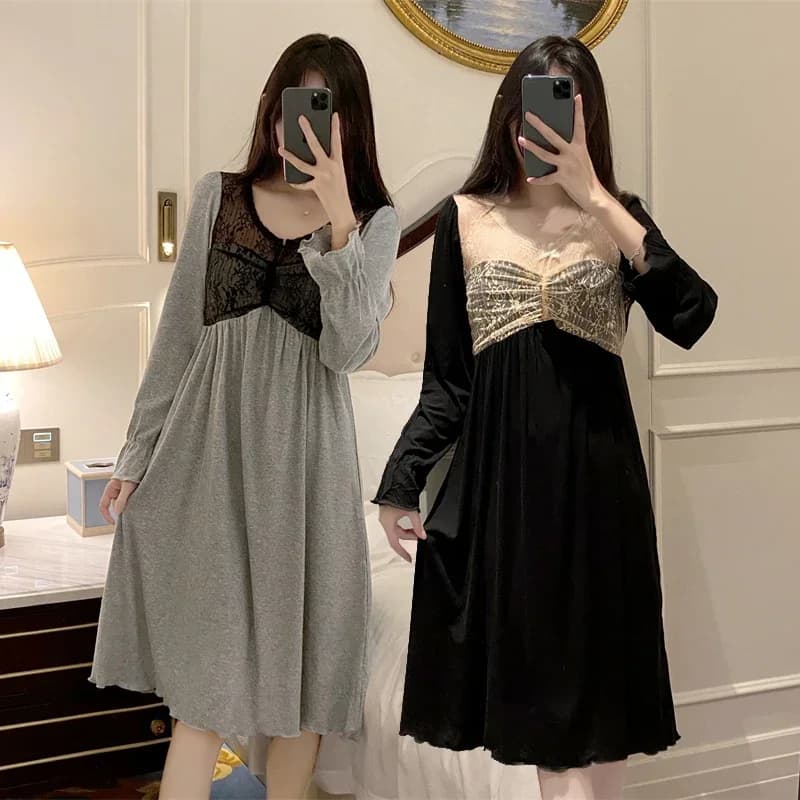 2025 autunno manica lunga modale sexy lingerie di pizzo camicie da notte per le donne coreano carino indumenti da notte abito da notte camicia da notte casa camicia da notte