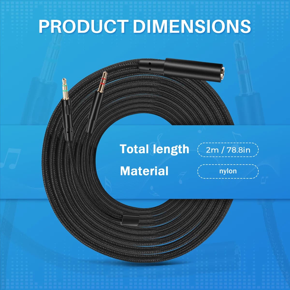 NEW audio extension cable for gaming headphones 2 in 1 universal 3.5 mm for Cloud II/Alpha-/Cloud Flight/Core headphones