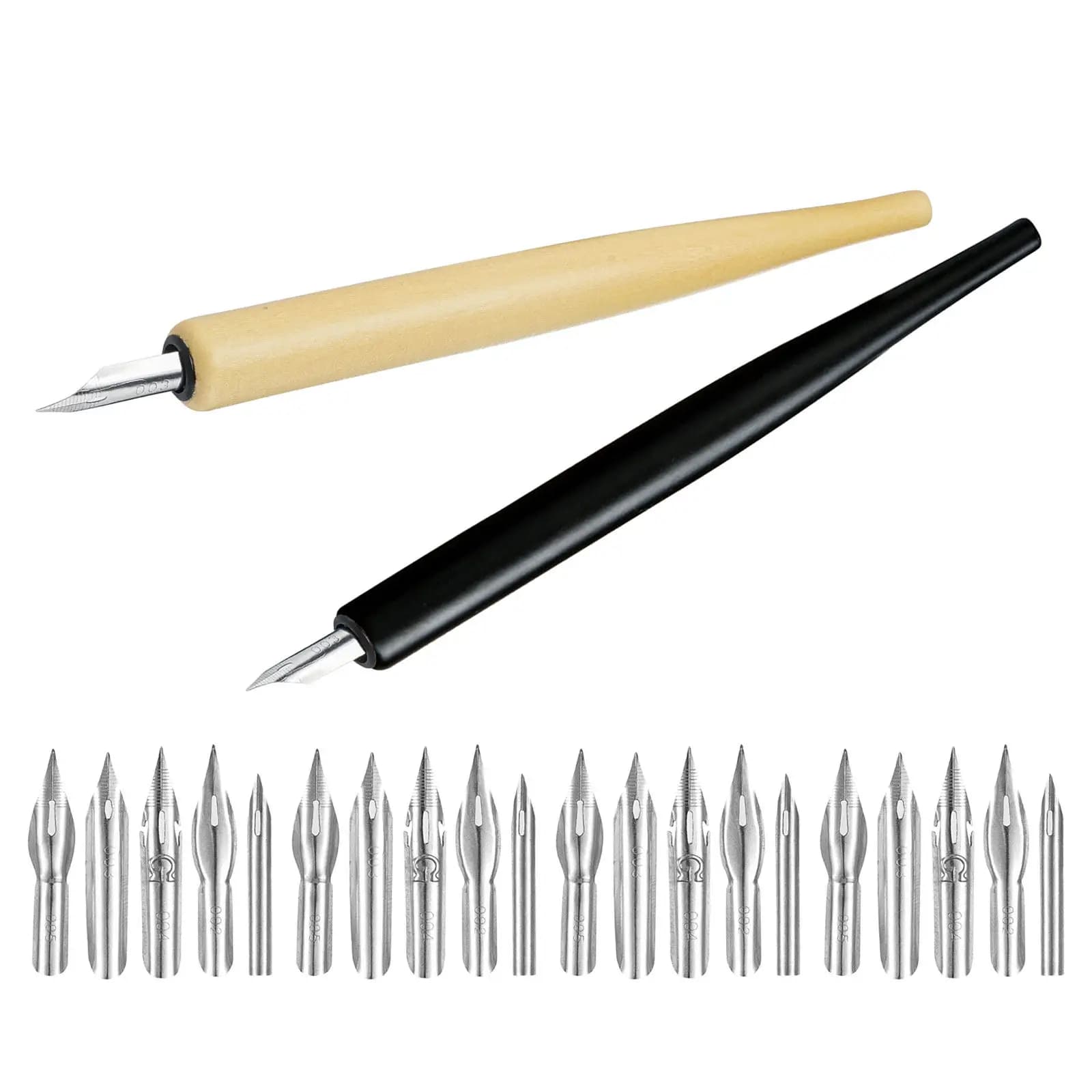 2Sets Professional Drawing Nib Pen Set Wood Holder Interchangeable Fine Broad Nibs for Comic Book Art Calligraphy Sketching