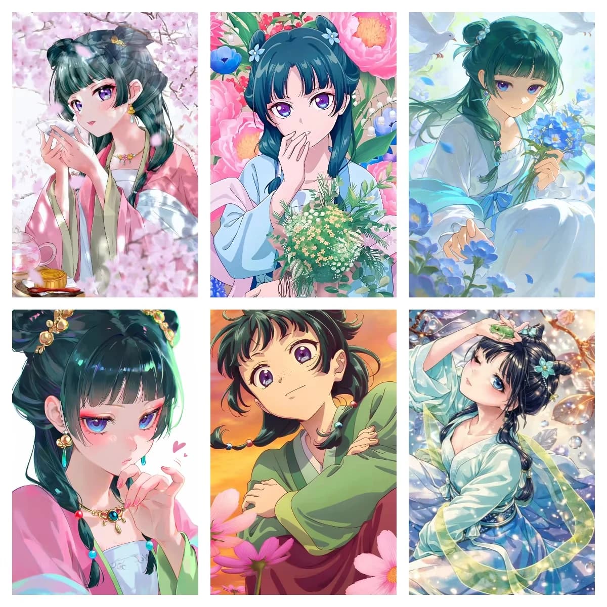 Bandai | DIY Maomao Character Floral Diamond Painting Fantasy Cartoon Art For Living Room Wall Decoration Exquisite Gift