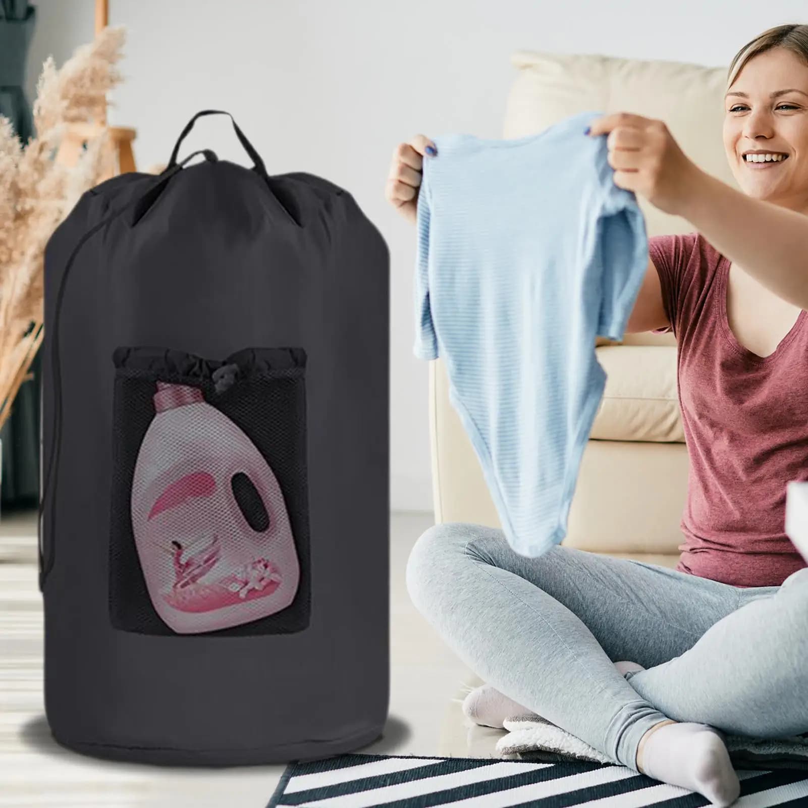 Backpack Bed linen bag Sleeper bed linen bag with coulisse closure Basket for dirty clothes with shoulder straps for hotel home