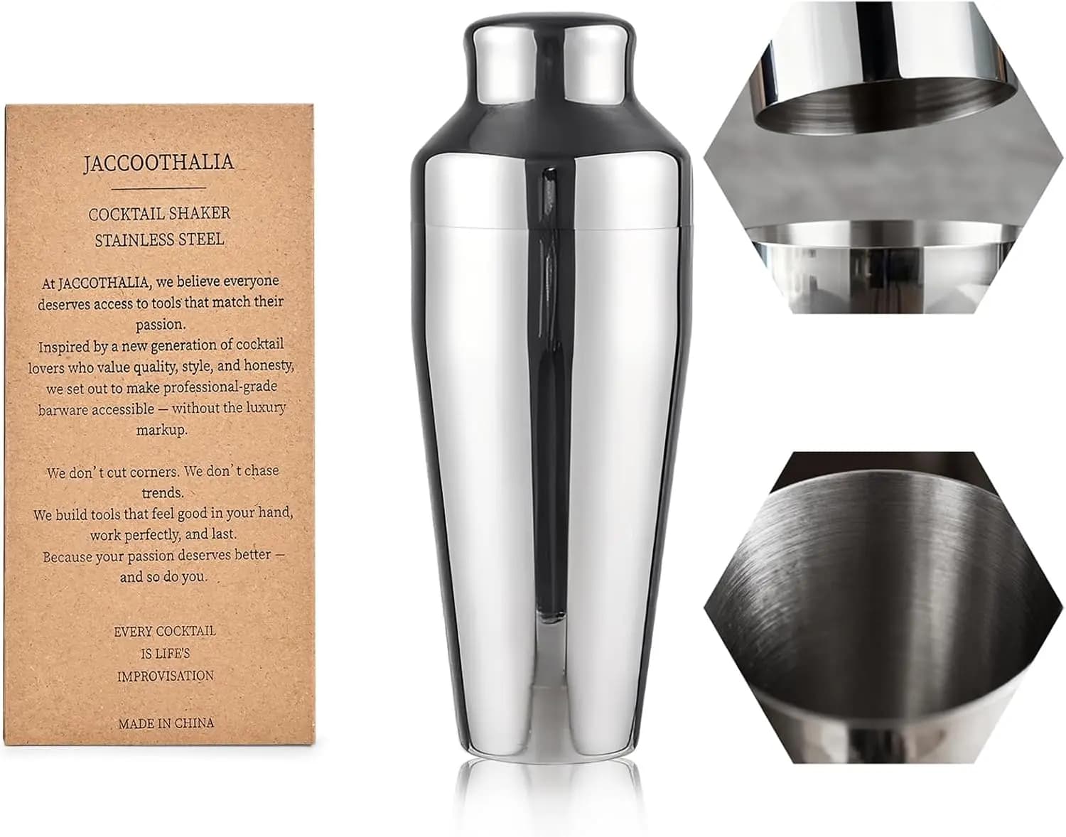 Shaker Professionale per Cocktail, Shaker per Martini, 24oz in Acciaio Inossidabile con Finitura a Specchio, Antigoccia per Bartending e Cocktail