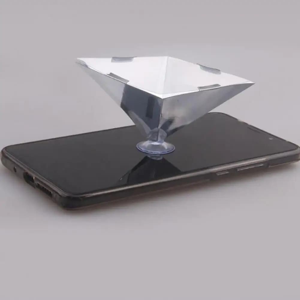 Proiettore con display a forma di piramide con ologramma 3D con mini ventosa Dispositivo di proiezione olografica 3D universale per smartphone mobile