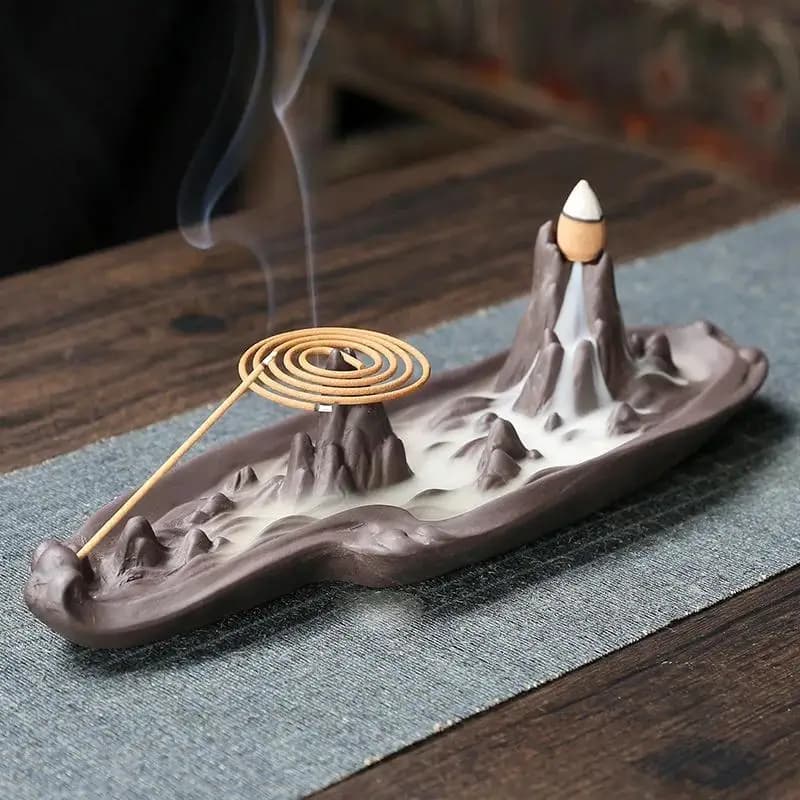 1 pz, bruciatore di incenso multifunzione in argilla viola per bastoncini di incenso e bobina di incenso, decorazioni per la casa a cascata (senza incenso)