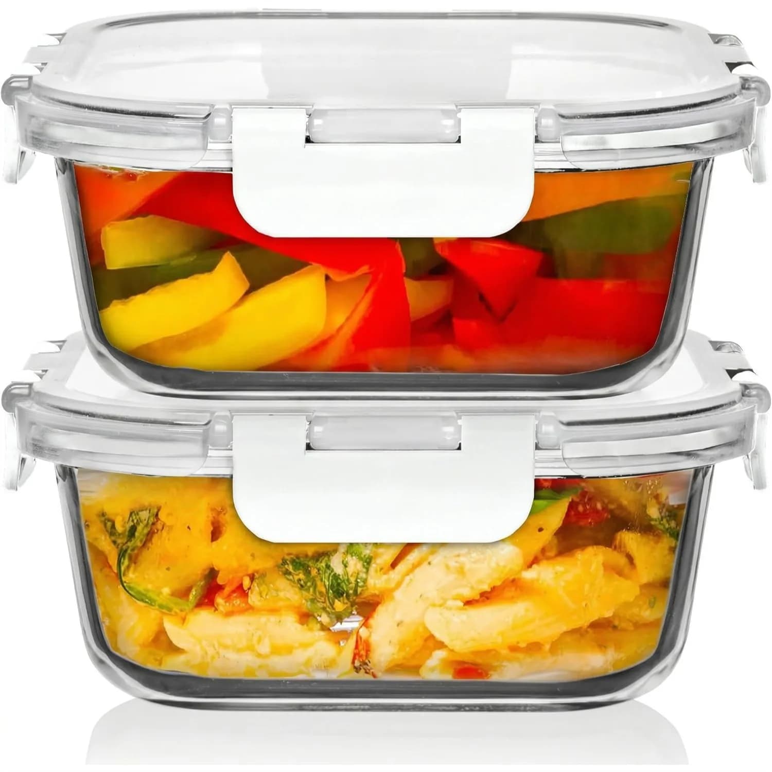 Set di 2 Contenitori in Vetro per Alimenti da 41 oz con Coperchi, Ermetici e Antisgocciolamento per Preparazione Pasti e Avanzi
