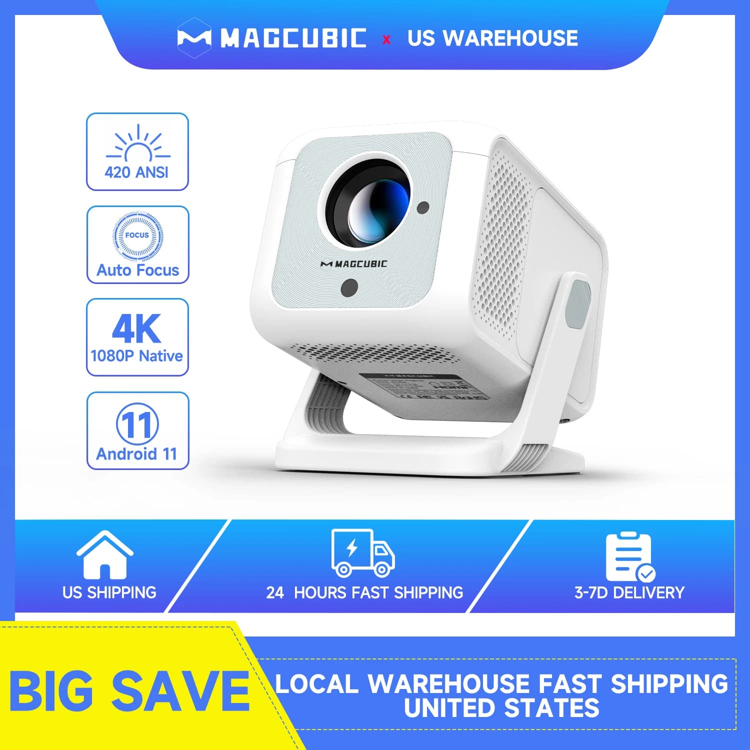 Magcubic HY310X Proiettore portatile 4K 420ANSI WiFi 6 Messa a fuoco automatica Proiettore Android 11 Supporto Full HD 1080P Home Outdoor Cinema