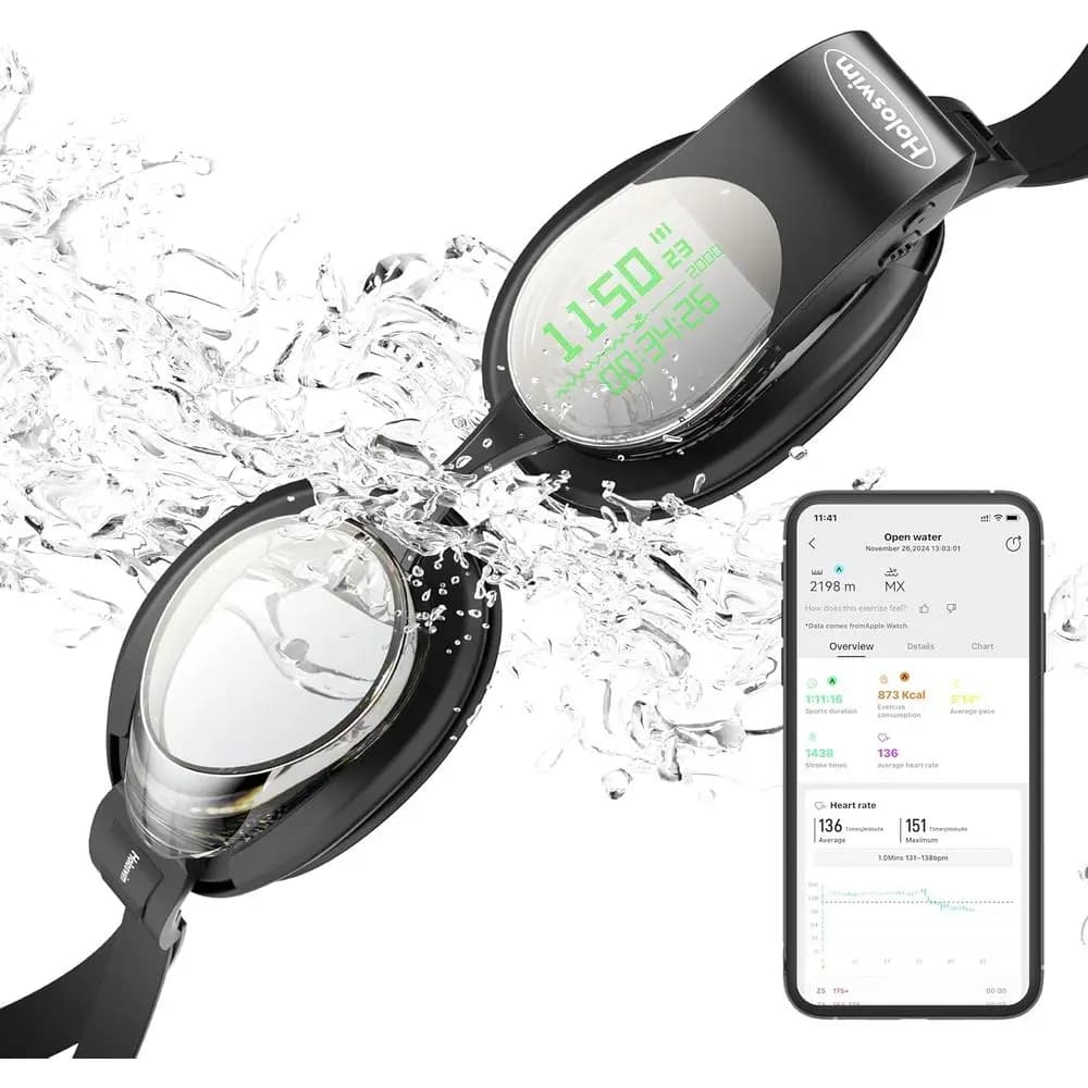 Occhialini da Nuoto Intelligenti Holoswim, Occhialini 2GO, Display AR in Tempo Reale, Analisi Dati AI, Anti-og IPX8, Riconoscimento Gestuale