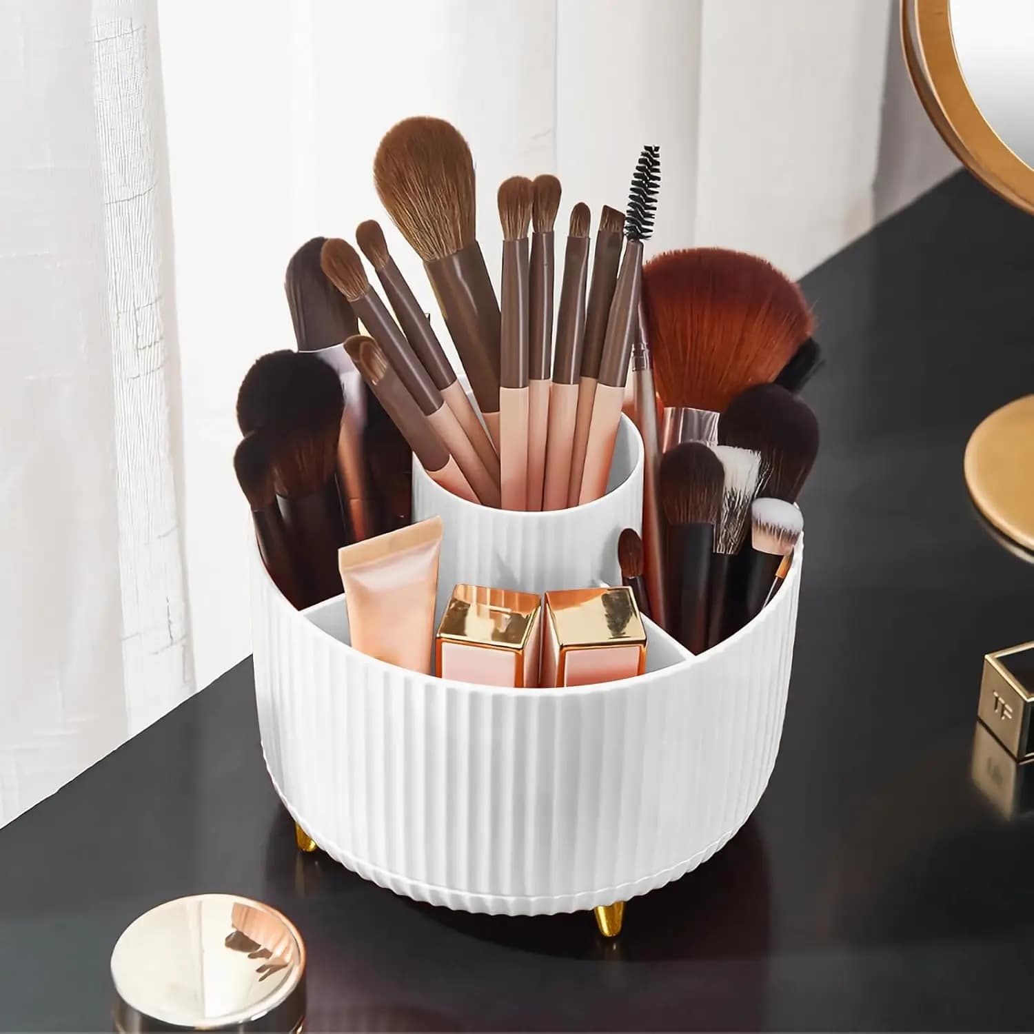 360 ° Organizer Makeup Brushes with 5 Parts for Cosmetics, Disposables, Artistic Materials - White Desk Support