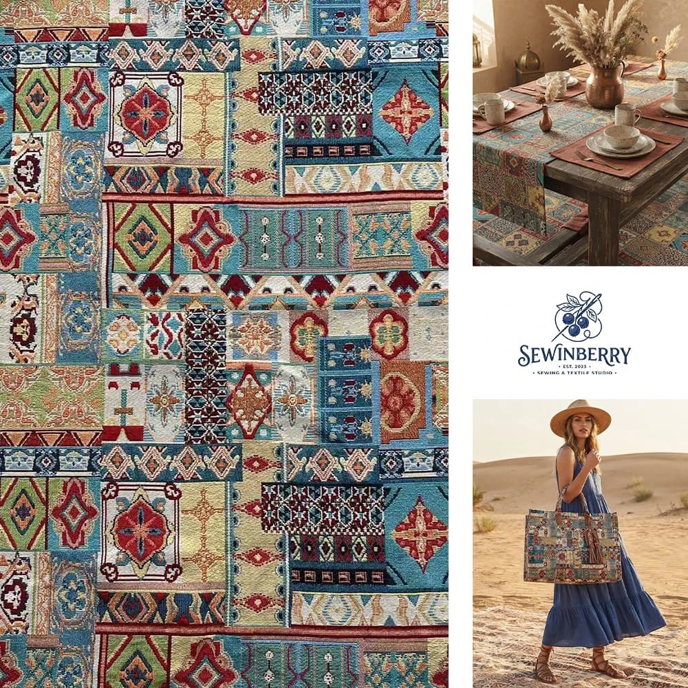 Ethnic Patchwork Jacquard Cotton Polyester Fabric Multi-use Material 100x145cm For Fat Quarter Patchwork DIY Sewing