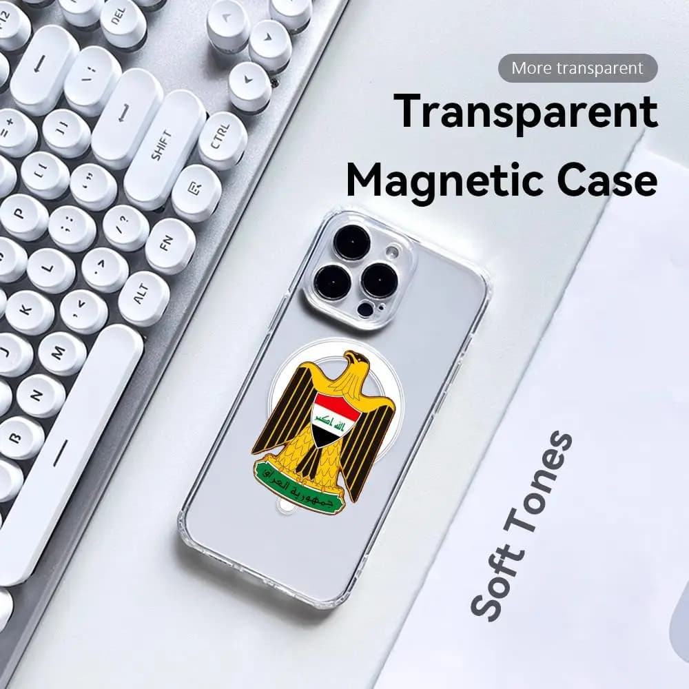 Custodia per telefono con design passaporto iracheno, magnetica, trasparente, antiurto per iPhone 17 16 15 14 13 12 Pro Max Plus