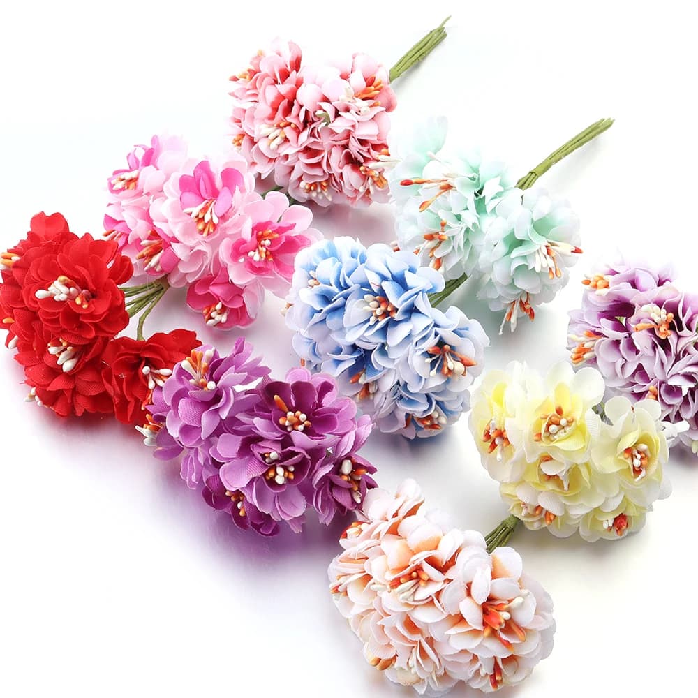 6Pcs/Lot Bouquet Artificial Flowers Stamen Christmas Home Decorations Handmade Wreath Gift Scrapbook Crafts Plant Wedding Party