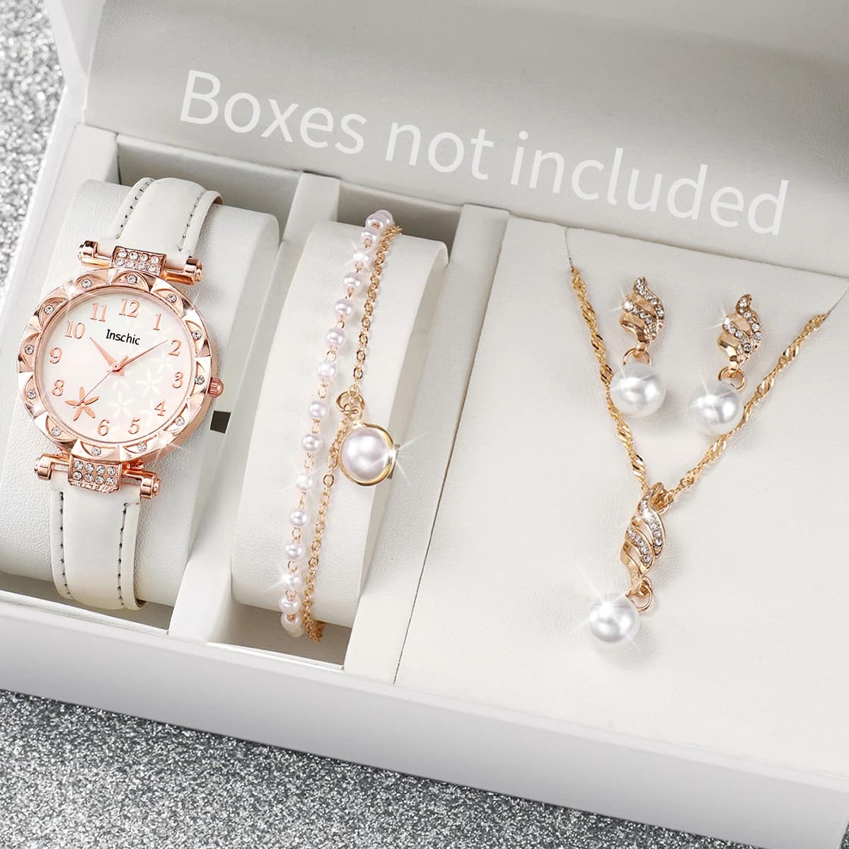 5 pz/set orologio al quarzo con cinturino in pelle da donna con Set di gioielli per donna