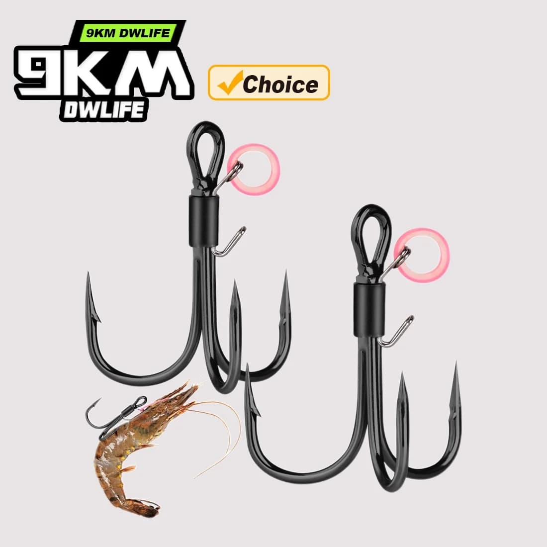 9KM 10 Pieces Ami Triple Black Steel High Carbon Tenor, with Esca Door Ring and Amo for Vivi Shrimps, for Salt and Sweet Water Terminal Equipment