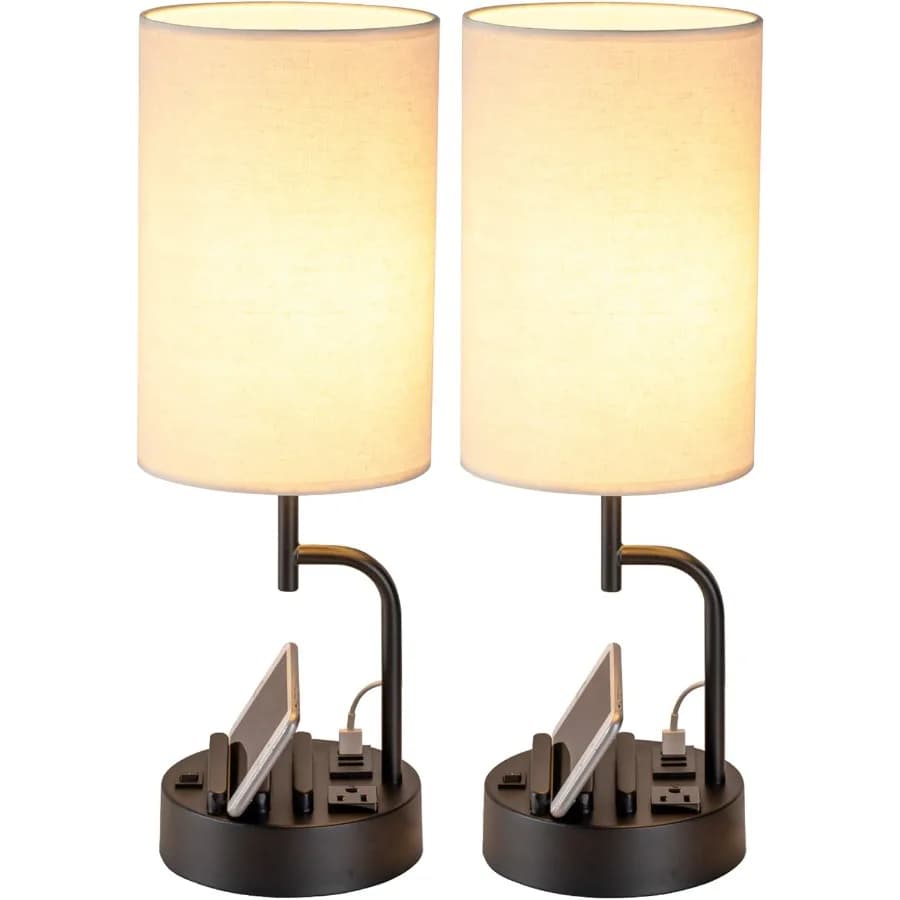 Table lamp with 3 USB charging ports Modern desk lamp with AC socket and telephone supports Perfect bedside lamp for living in bedroom R