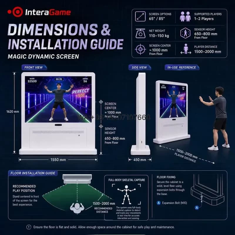Wmwmnu 85 Inch AR Magic Screen Motion Sensing Game Device Body Tracking Interactive Arcade for Kids Amusement Park