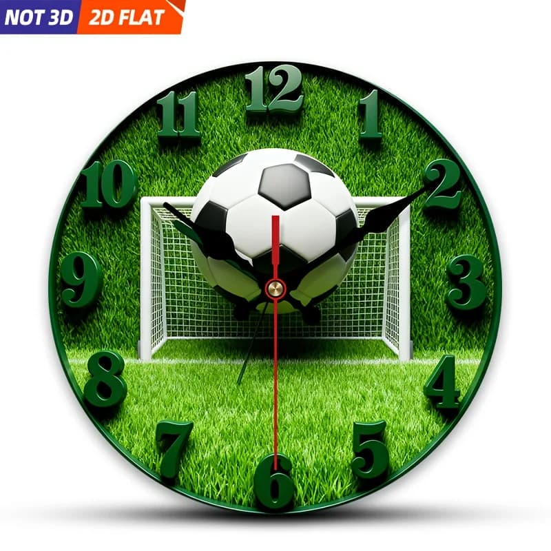 2D Piatto. 1 pezzo. Orologio da parete a tema calcistico, silenzioso e decorativo, ideale per valorizzare l'arredamento di camere da letto, soggiorni