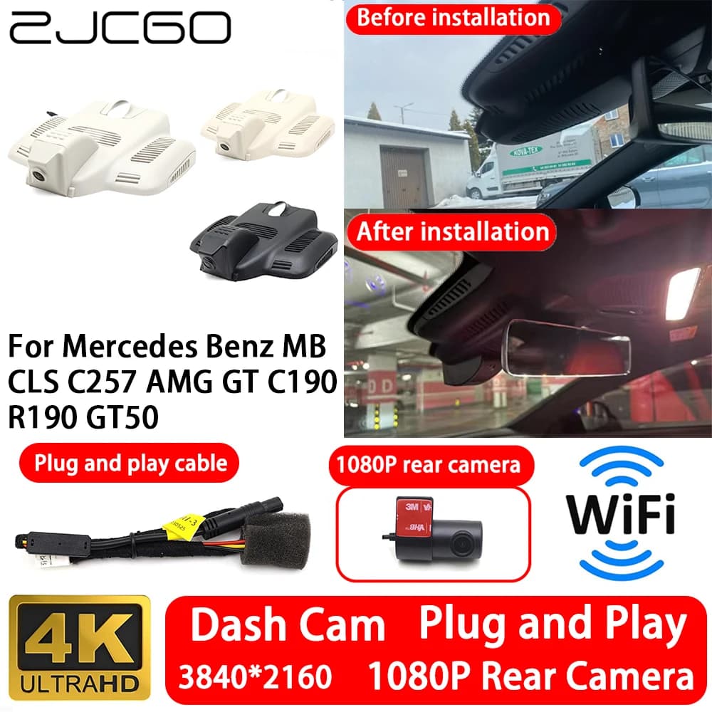 Front and rear camera for Mercedes Benz MB CLS C257 AMG GT C190 R190 GT50 4K 2160P, Dash Cam with Wifi, Plug and Play, Video Recorder.