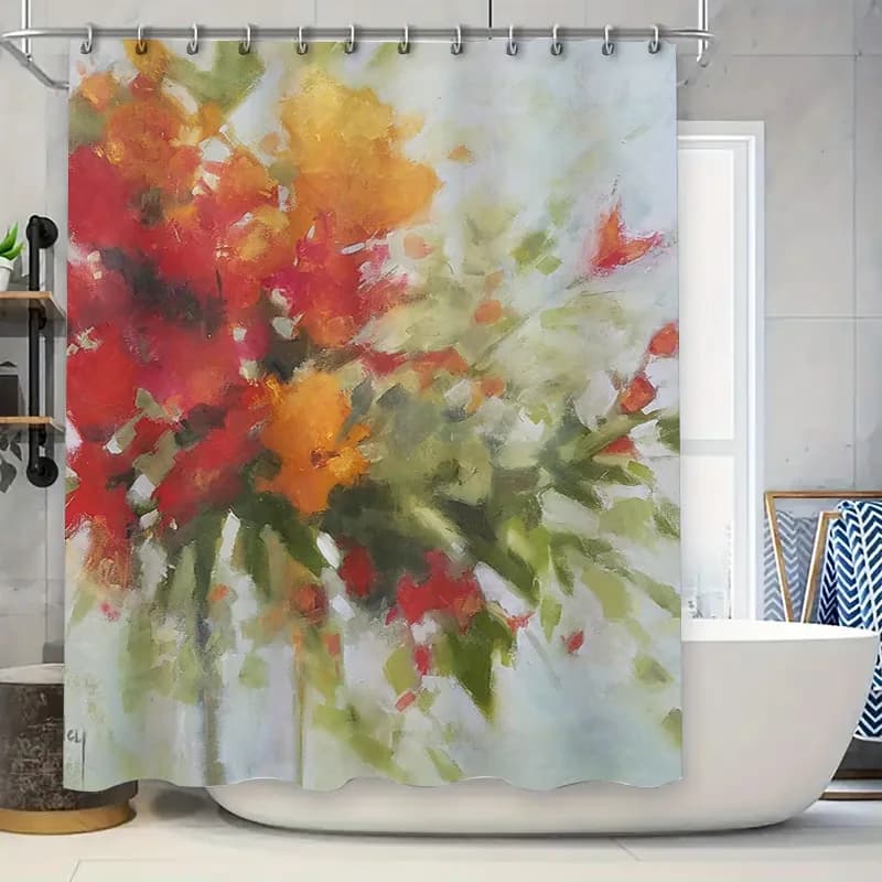 Tenda da doccia botanica vibrante Design floreale per l'arredamento del bagno Tessili per la casa moderni e alla moda Pittura ad acquerello Opere d'arte mostrate U