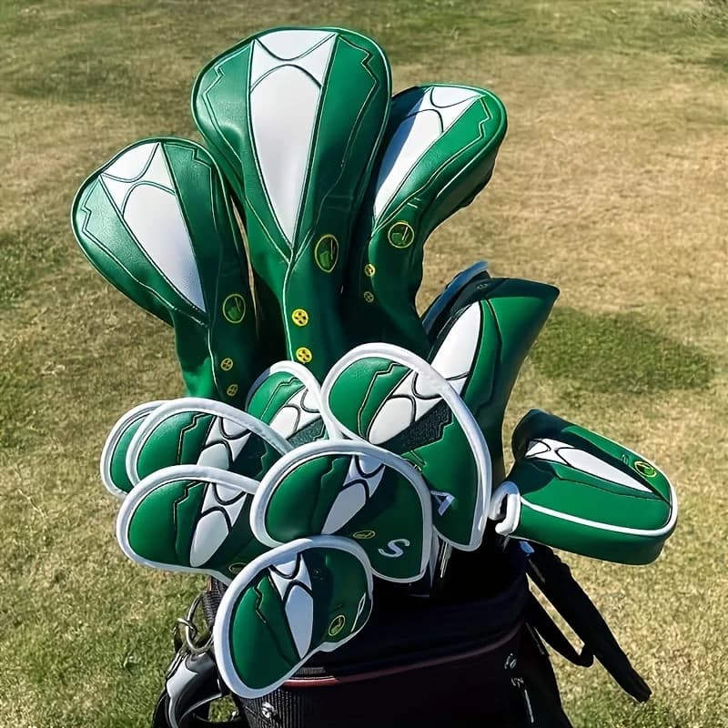 Giacca verde Mazza da golf Copri testa in ferro Copertura ibrida legni e putter Copri driver Pelle PU Peluche addensato all'interno impermeabile