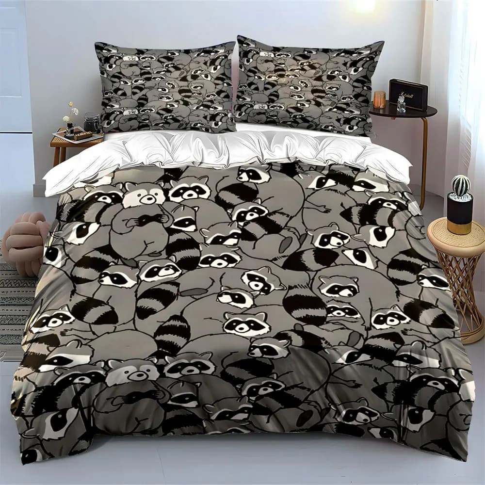 Set Copripiumino con Stampa 3D di Procioni Cartoon, Morbido Set Biancheria da Letto in Poliestere per Tutte le Stagioni, Ideale come Regalo