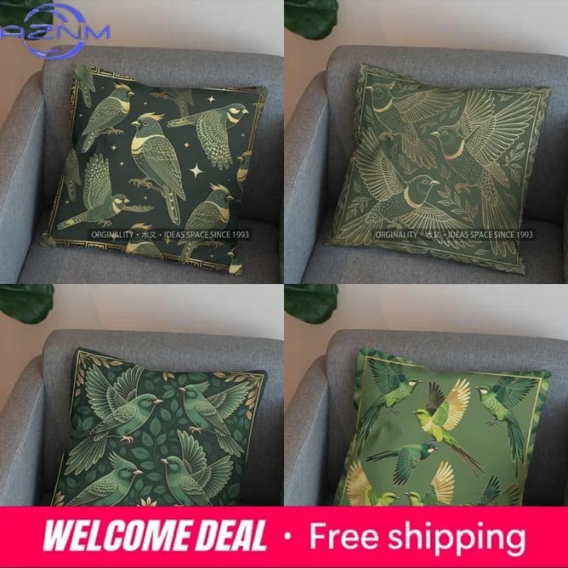 Fodera per cuscino con motivo 2D elegante con uccelli e stelle, adatta per divano, camera da letto, auto