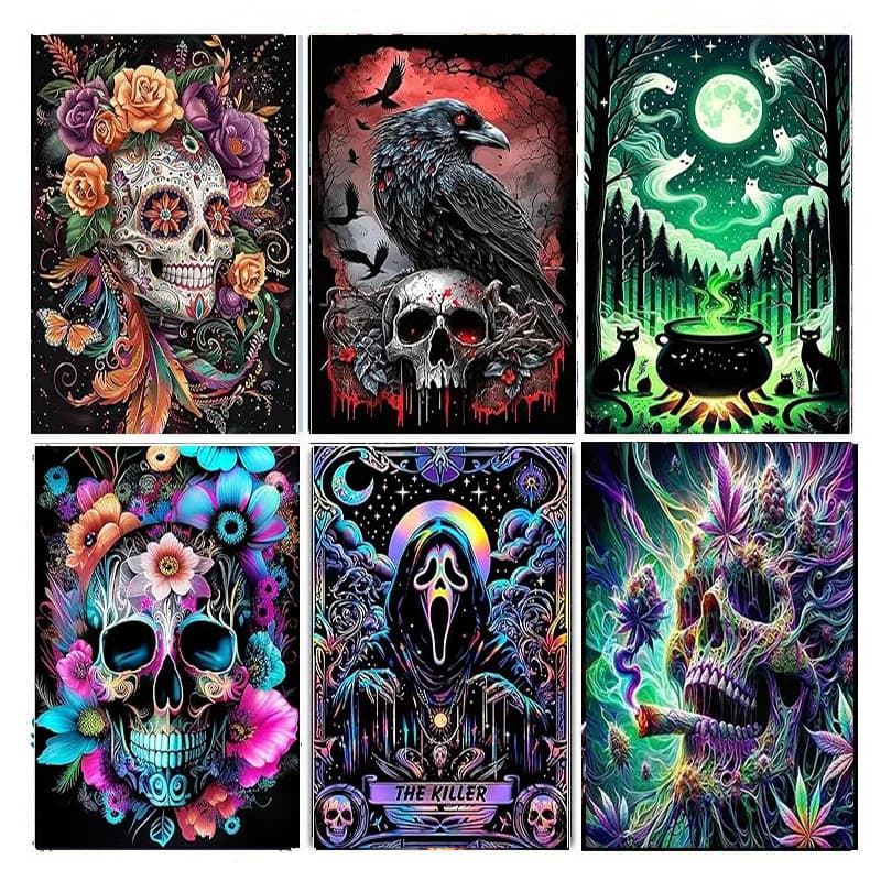 AB Diamond Painting Halloween Bloody Crow 5D Diamond Painting Set (Suitable for Beginners) DIY Mosaic Painting Decoration