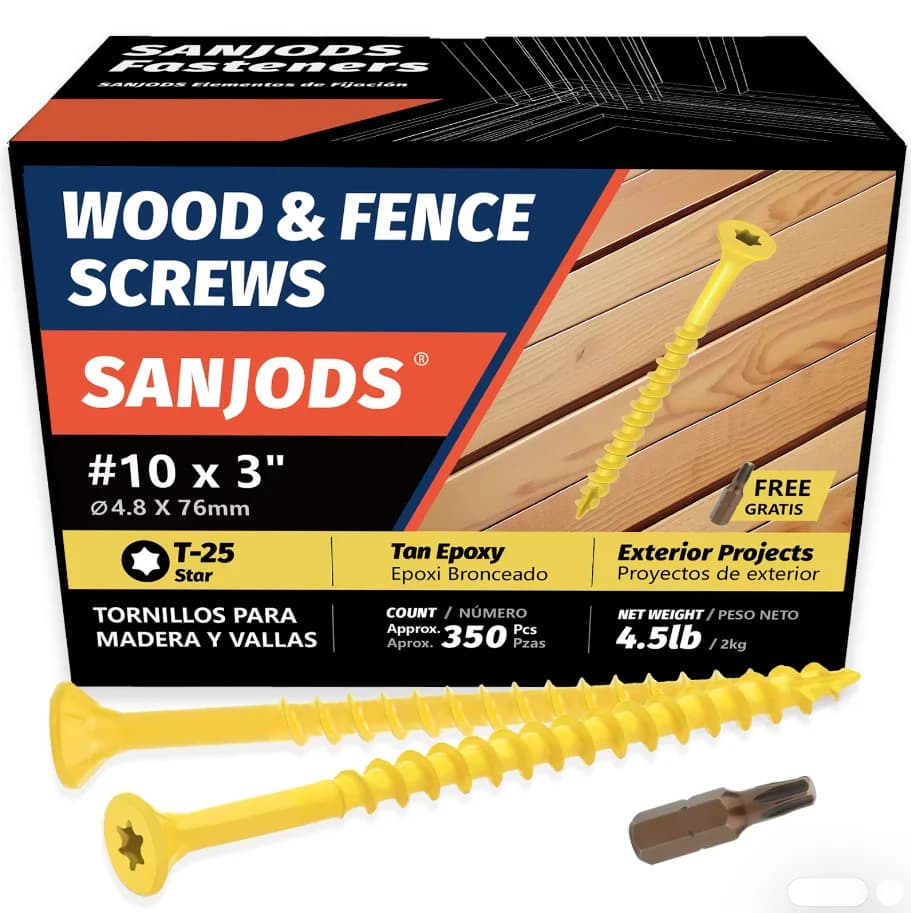Viti per ponte da 4,5 libbre, # 8 # 10 viti per legno, vite per ponte esterna rivestita in resina epossidica Vite per ponte con testa di trasmissione Torx Punta a stella T25, marrone chiaro