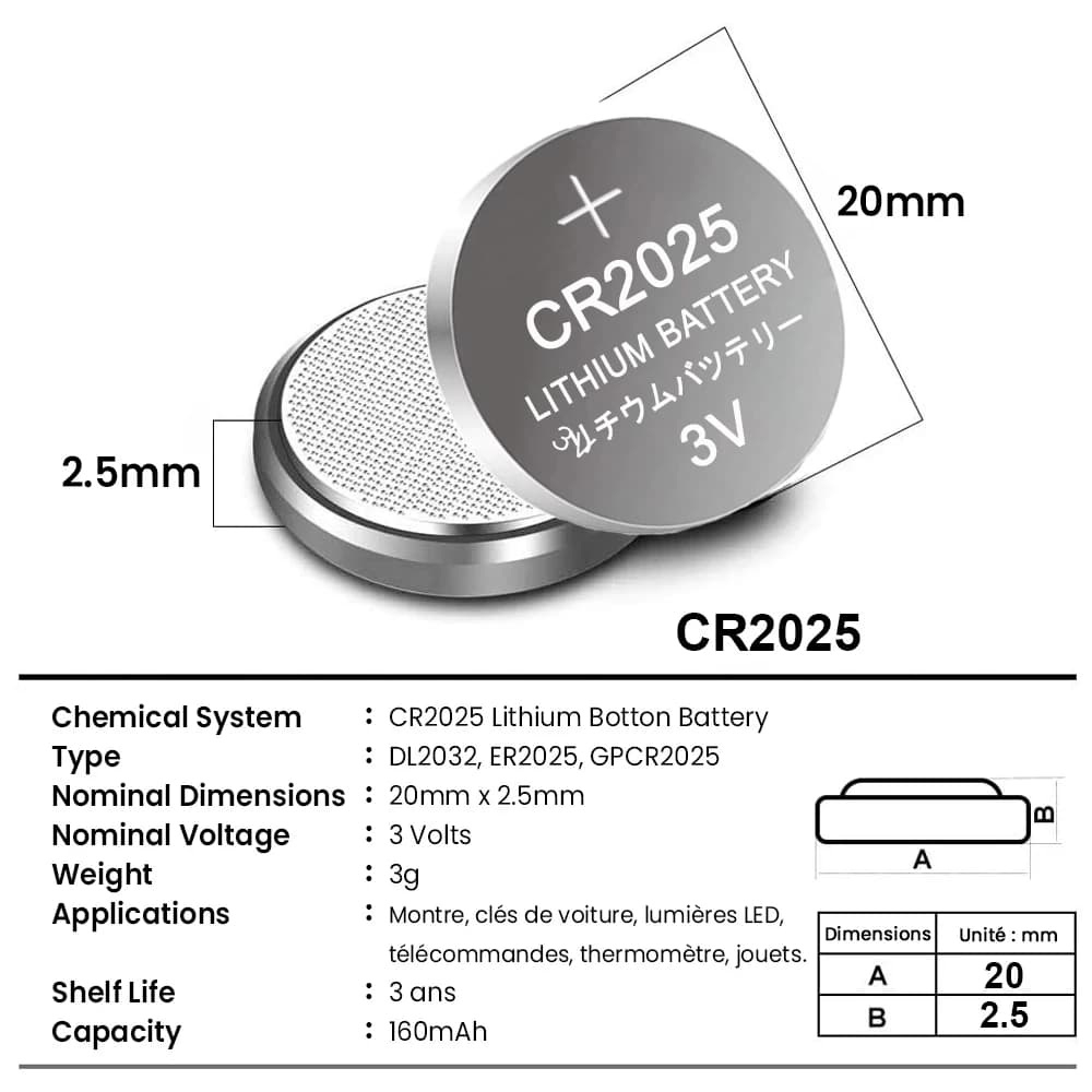 20-100 Pezzi Batteria al Litio CR2025 3V DL2025 BR2025 KCR2025 per Telecomando Auto, Orologi e Pulsanti a Bottone