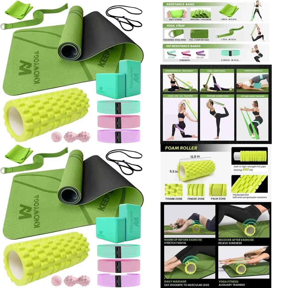 Yoga kit for beginners with mat, foam roller, resistance bands, blocks, straps, massage balls for yoga fans