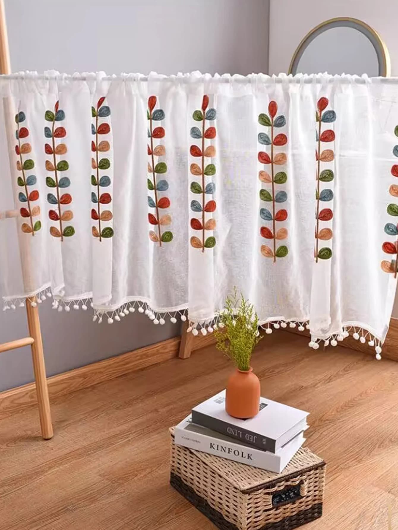 Four Color Branch Embroidered Semi Sheer Curtain Kitchen Tiers Half Window Sheer Curtains Rod Pocket Voile Drapes for Kitchen Ba Kitchen Curtains Curtains for Bedroom Blackout Curtains Curtains for Living Room