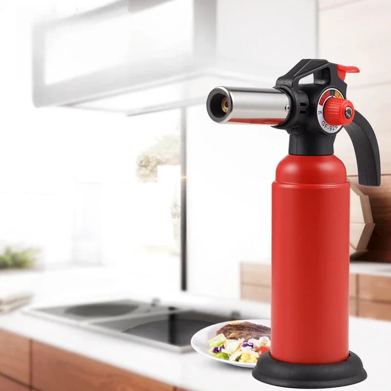 Creativo 1300 ℃ Dimensioni della fiamma regolabile Blocco con un clic Torcia a fiamma Accendino a fiamma blu Strumento di cottura Strumento per accendisigari per saldatura per barbecue